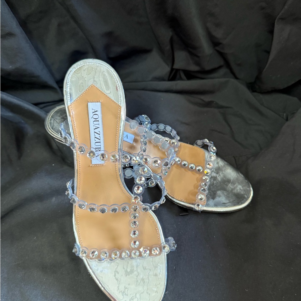 Aquazzura Silver Sandals with Crystal Accents